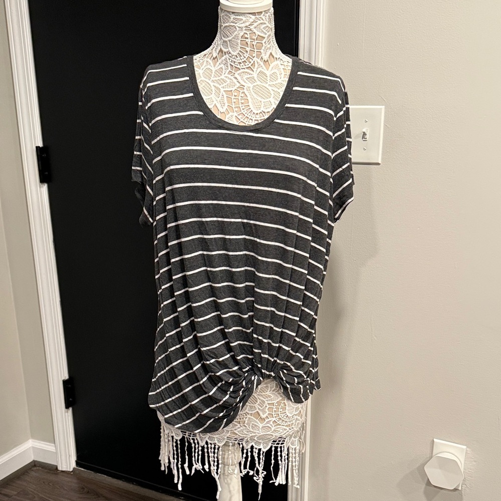 Nine Britton Black and White Striped Short Sleeve Tee
